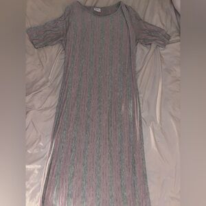 LuLaRoe Julia Long Sleeve Striped Dress in Gray and Pink